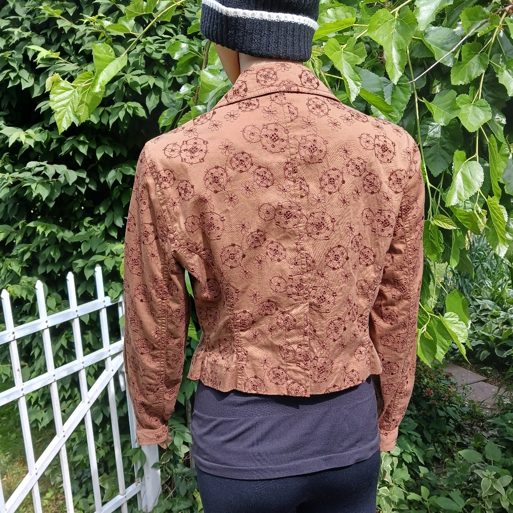 DKNY JEANS Light Brown Cotton Eyelet Notched Lapel Cropped Jacket Like N… - Picture 10 of 15